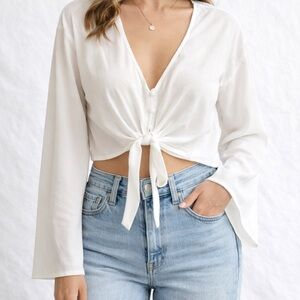 Forever 21 White Tie-Front Blouse